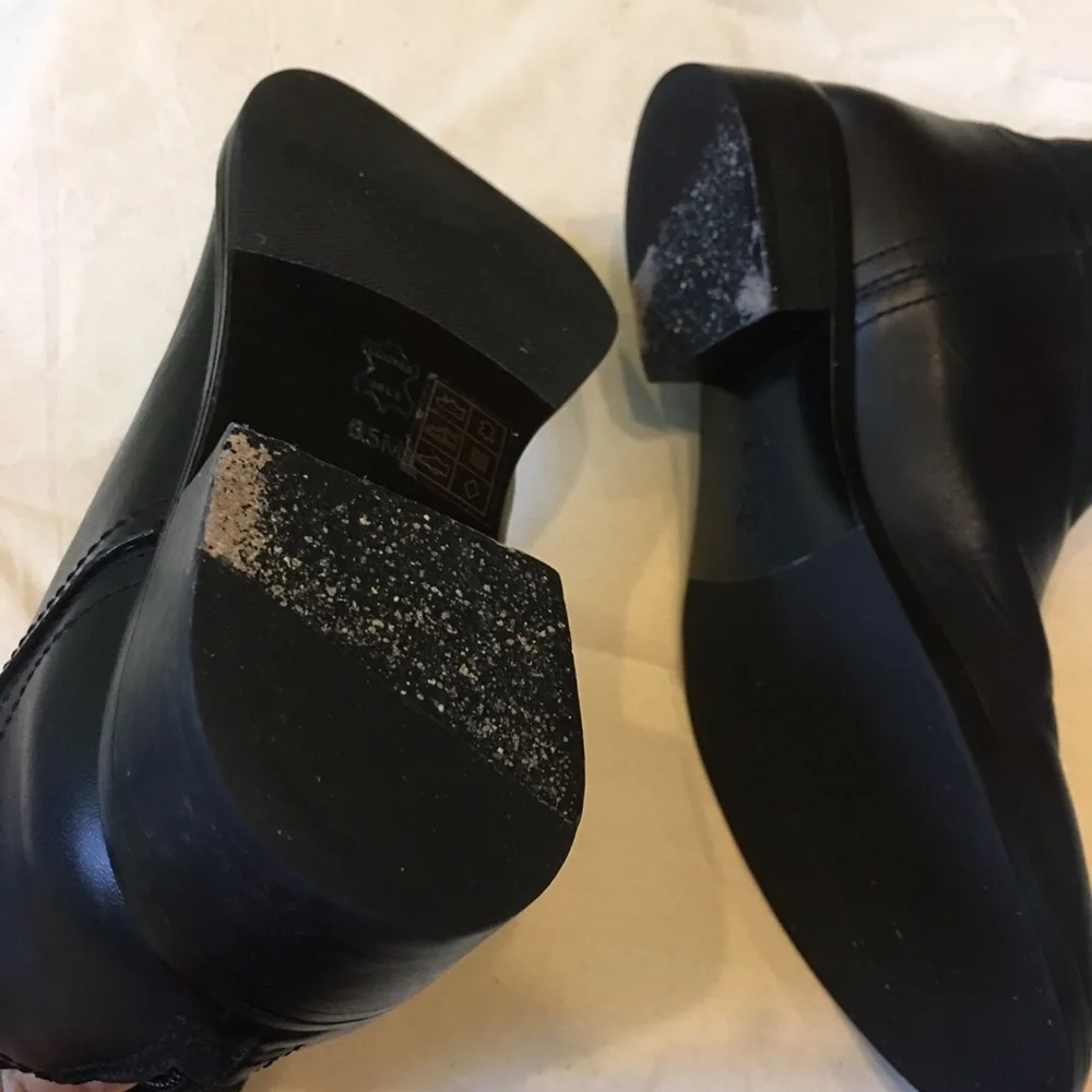 Tory Burch Black Over-The-Knee Leather Riding Boots with Embossed Logo